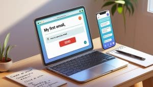 My Digital Journey: Composing and sending my first email using Gmail, highlighting the email fields and 'Send' button