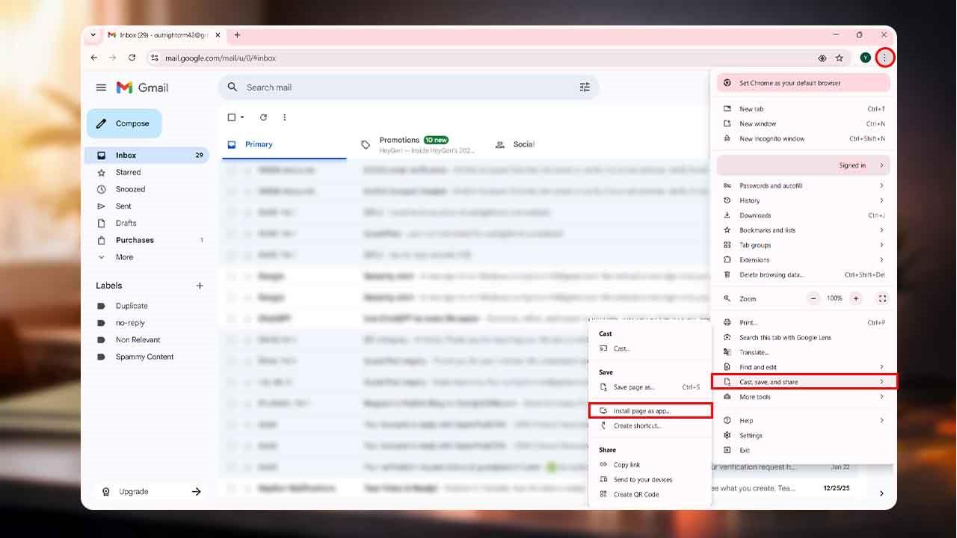 Install Gmail Desktop App Using PWA