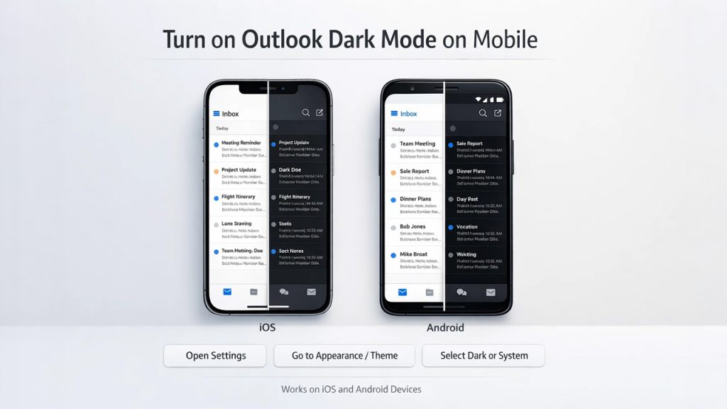 Turn on Outlook Dark Mode on Mobile Devices
