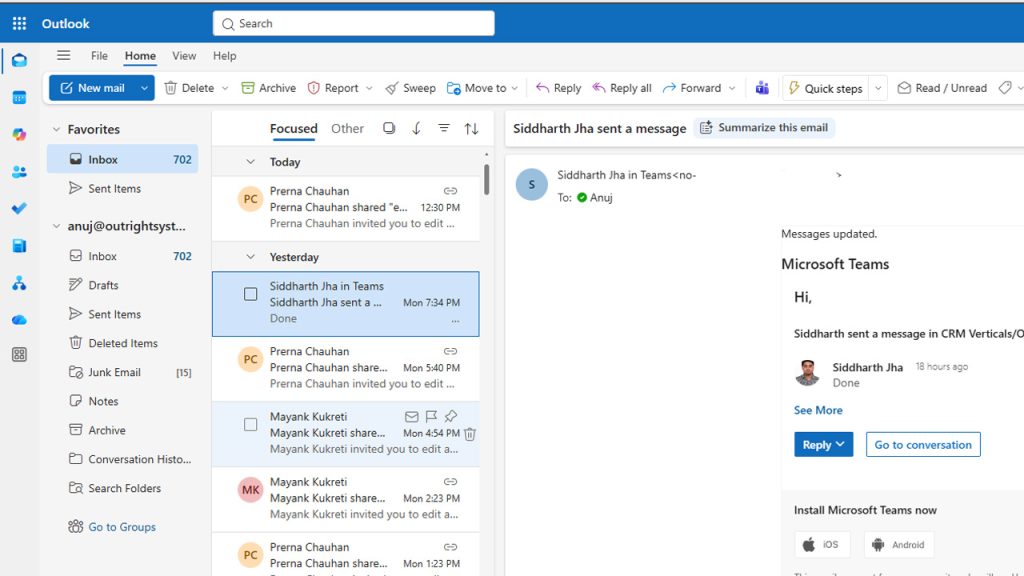 Outlook inbox