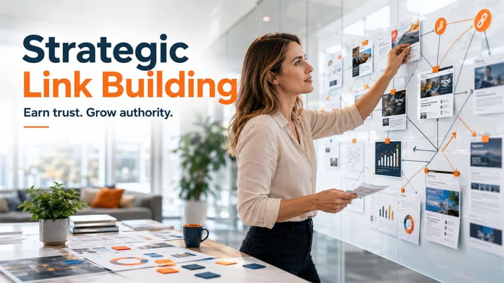 Strategic link building as part of a complete SEO roadmap to build website authority with quality backlinks and digital PR.