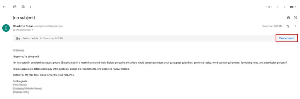 Click cancel send option to cancel scheduled email in gmail