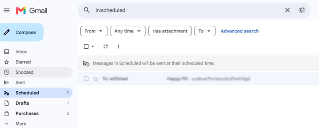 Find and edit the scheduled email in gmail
