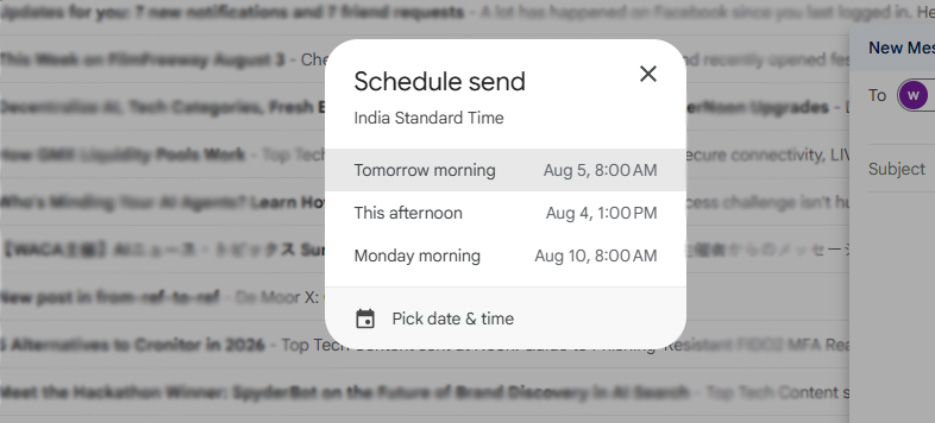 choose time to schedule email in gmail