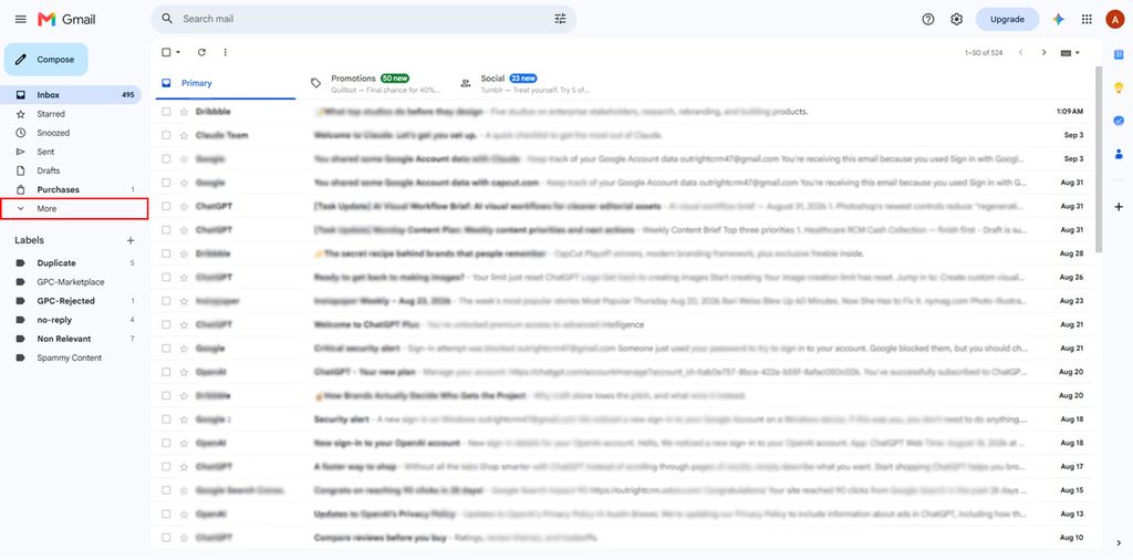 Click More to expand the folder list (if you don't see it right away).