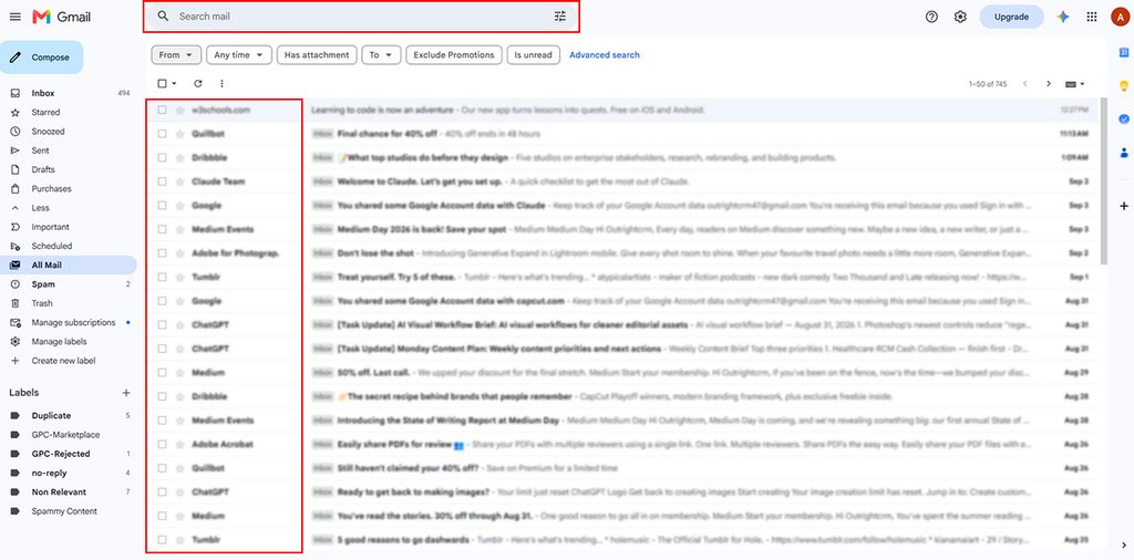 Find the email you want back.