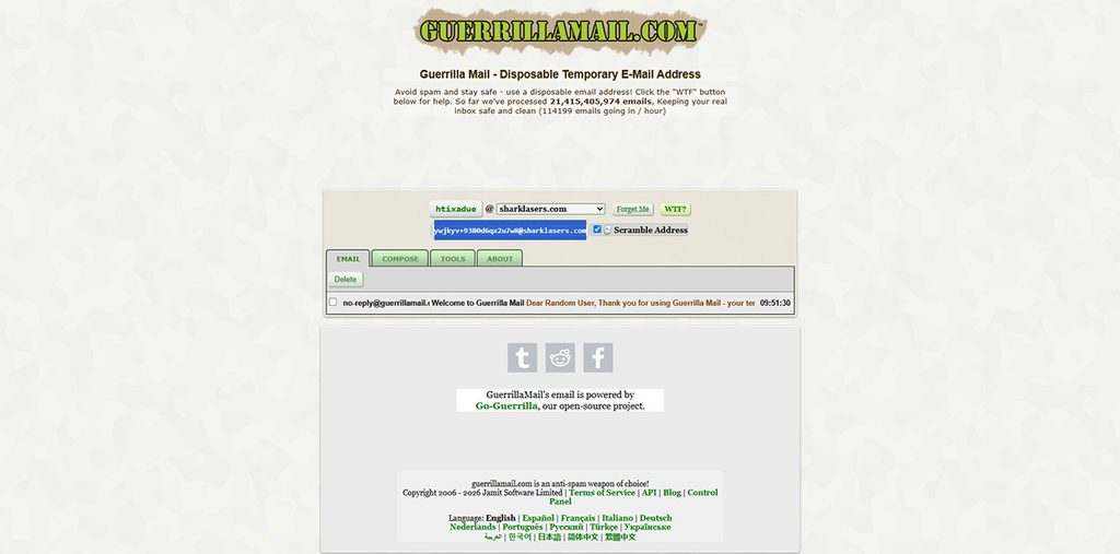 Guerrilla Mail: For Quick Sign-ups