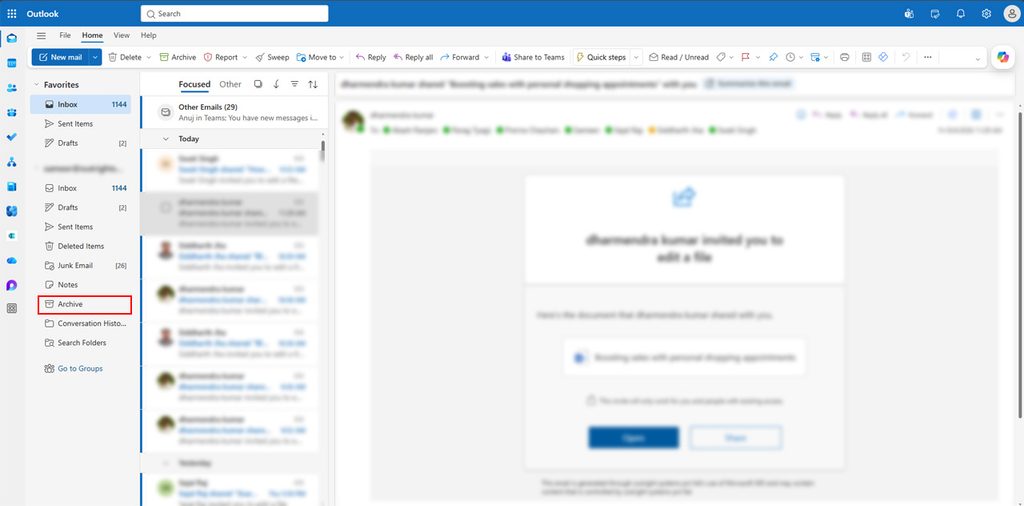 Locate the Archive folder under that account