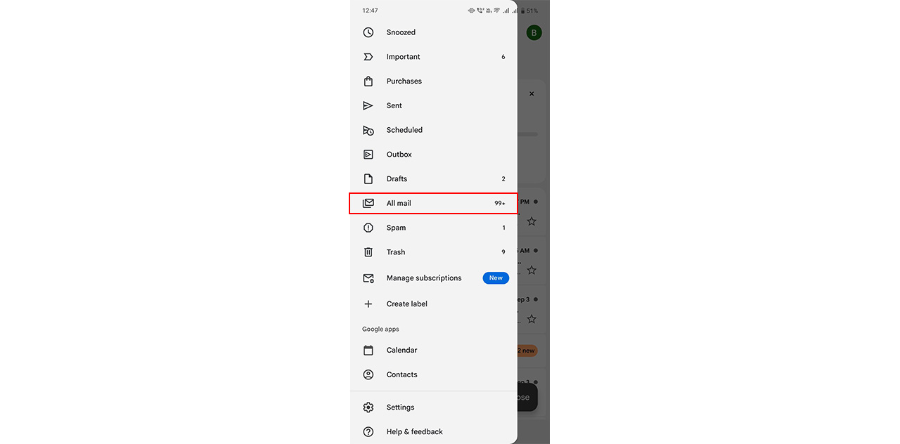 Scroll down and tap All Mail